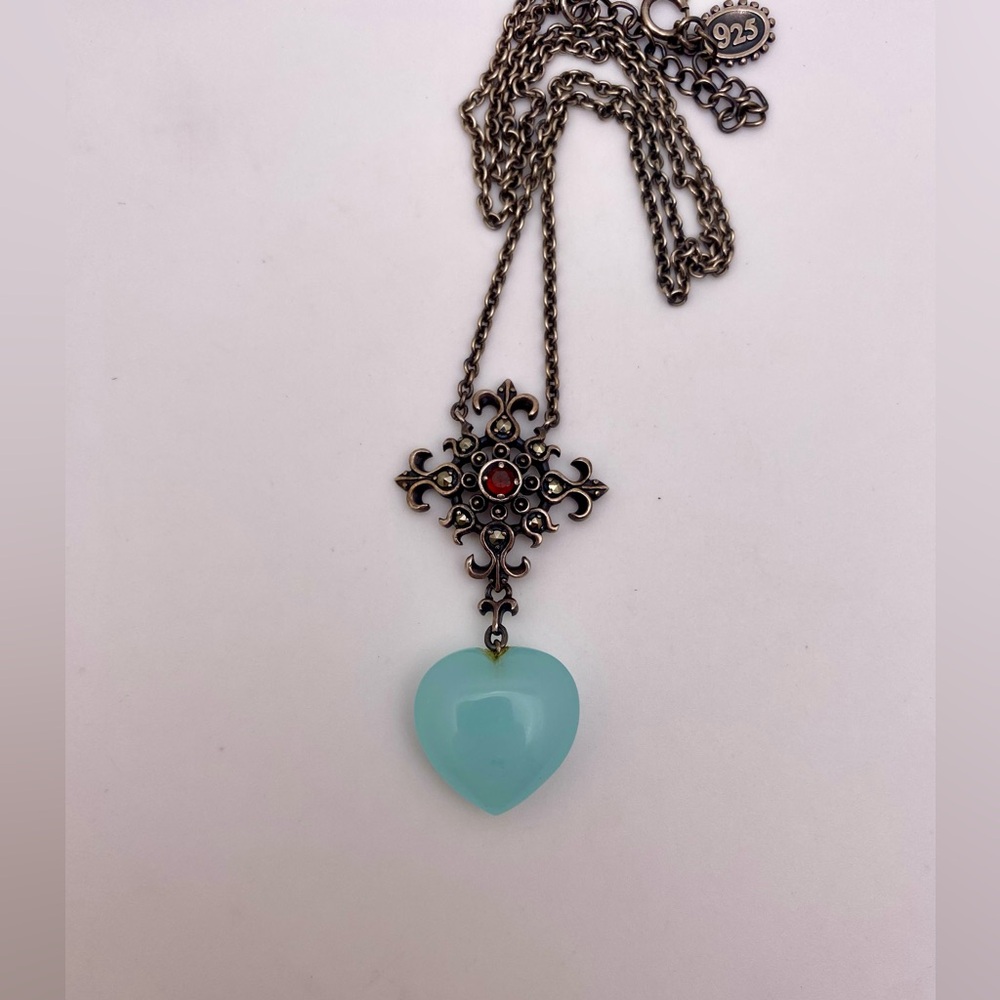 Sterling cross and chain glass heart pendant